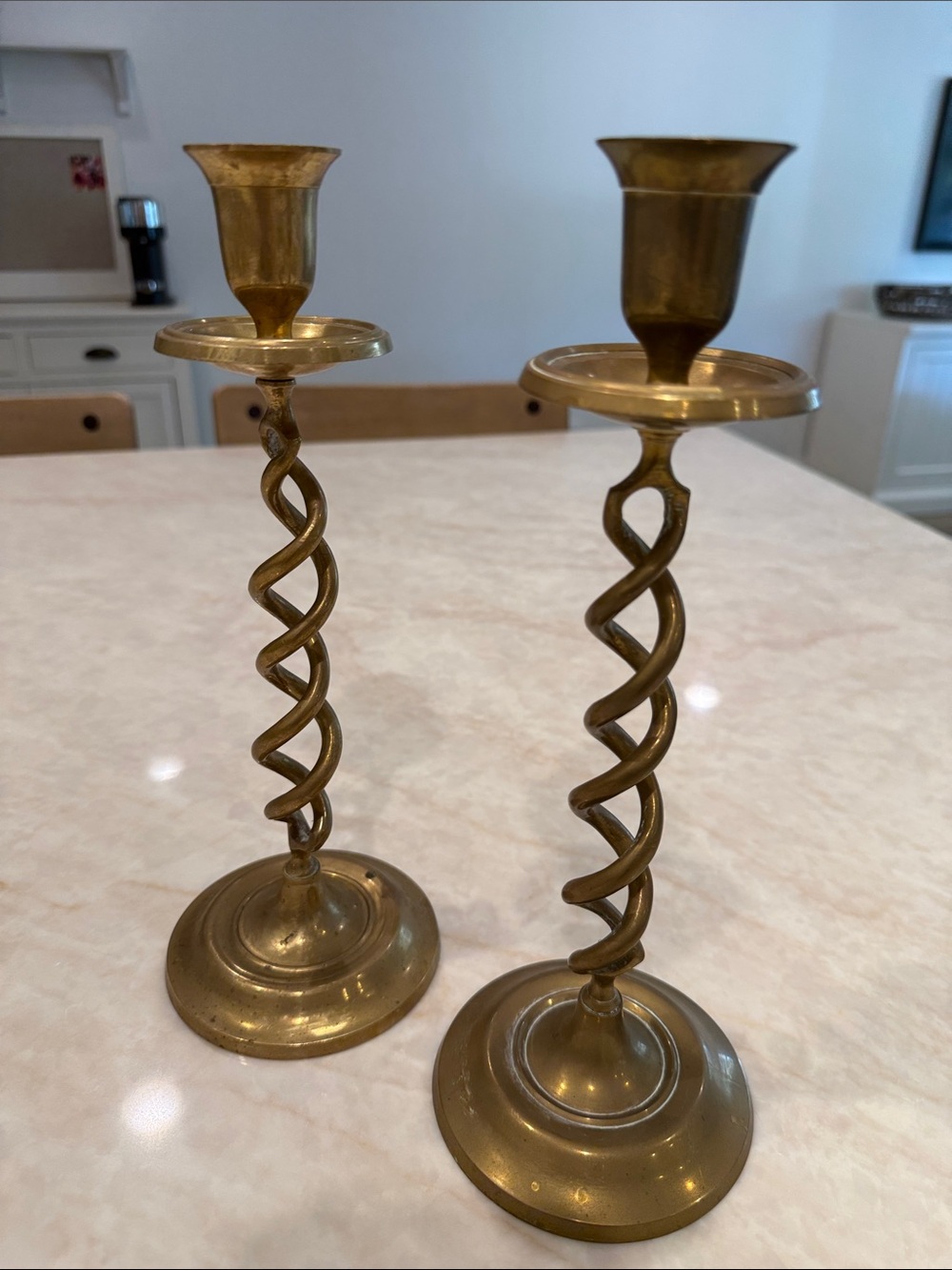 Brass Twist Spiral Candlestick Pair - Gold